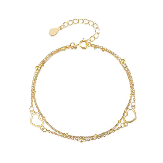 S925 Sterling Silver Double Layer Heart Bracelet for Women