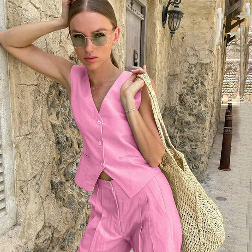 2023 Women's Summer Cotton Linen Two-Piece Set